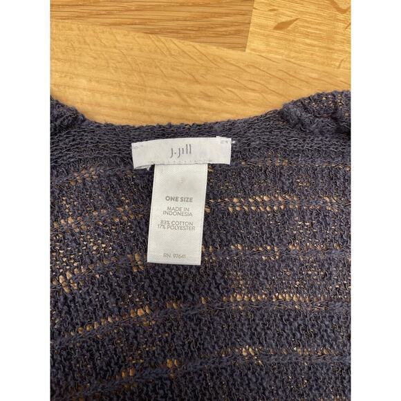J. Jill Wrap Cardigan Sweater Women One Size Navy Blue Open Knit Beachy Coastal - Picture 4 of 6